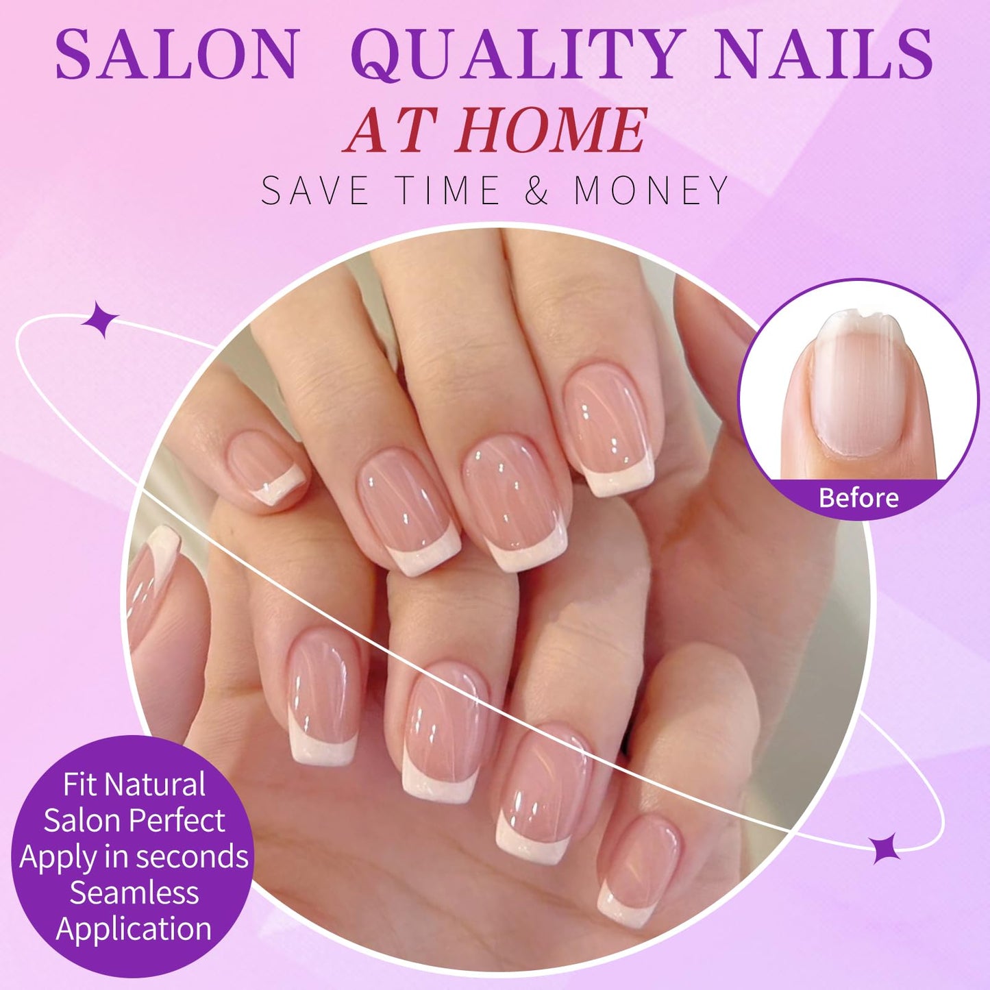 Lifextol 240pc French Tip Press on Nails Short With Glue and Adhesive Tab, False Acrylic Square Tips, Artificial Fingernail Stick-Ons