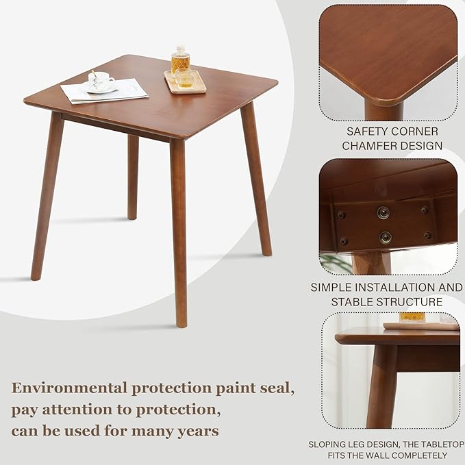 OGMILL 27.6" Small Dining Table Square for 2, Kitchen Dinner Table Rustic Space-Saving Dining Table Mid Century Modern Table with Solid Wood Leg for Small Spaces (Walnut)