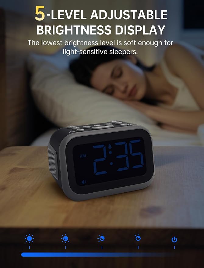 Acedeck Super Loud Alarm Clock: 115dB Wake-Up Power | Dual Alarms and 6 Alarm Sounds for Heavy Sleepers Adults and Shift Workers - Bedroom and Daily Wake-Up Use (Blue Digits)
