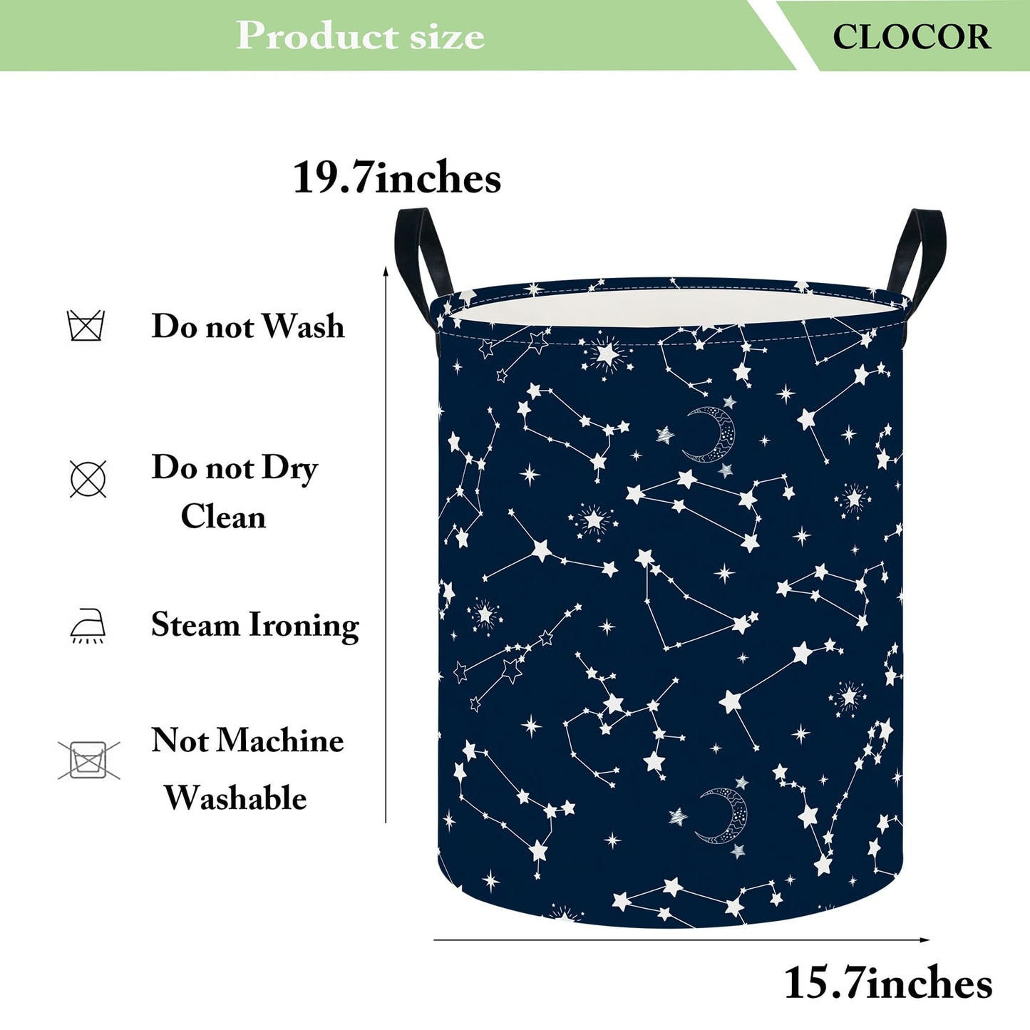 CLOCOR Large Blue Round Laundry Hamper,Kids Toy Storage Basket,Baby Dirty Clothes Nursery Hamper for Boys and Girls,Bedroom,Bathroom,Gift Basket(Starry Sky)