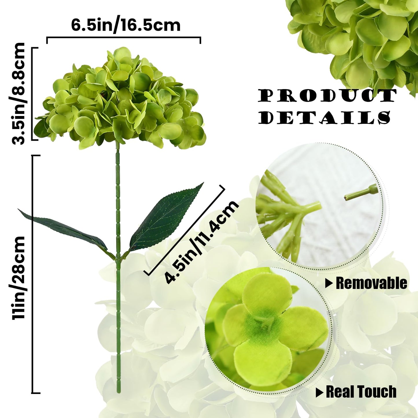GREENTIME 6 Pack Green Hydrangea Artificial Flowers 14.5 Inch 1 Head Large Fake Flowers for Home Wreath DIY Indoor Spring Outdoor Desk Bathroom Shelf Dining Room Table Kitchen Wedding Decor