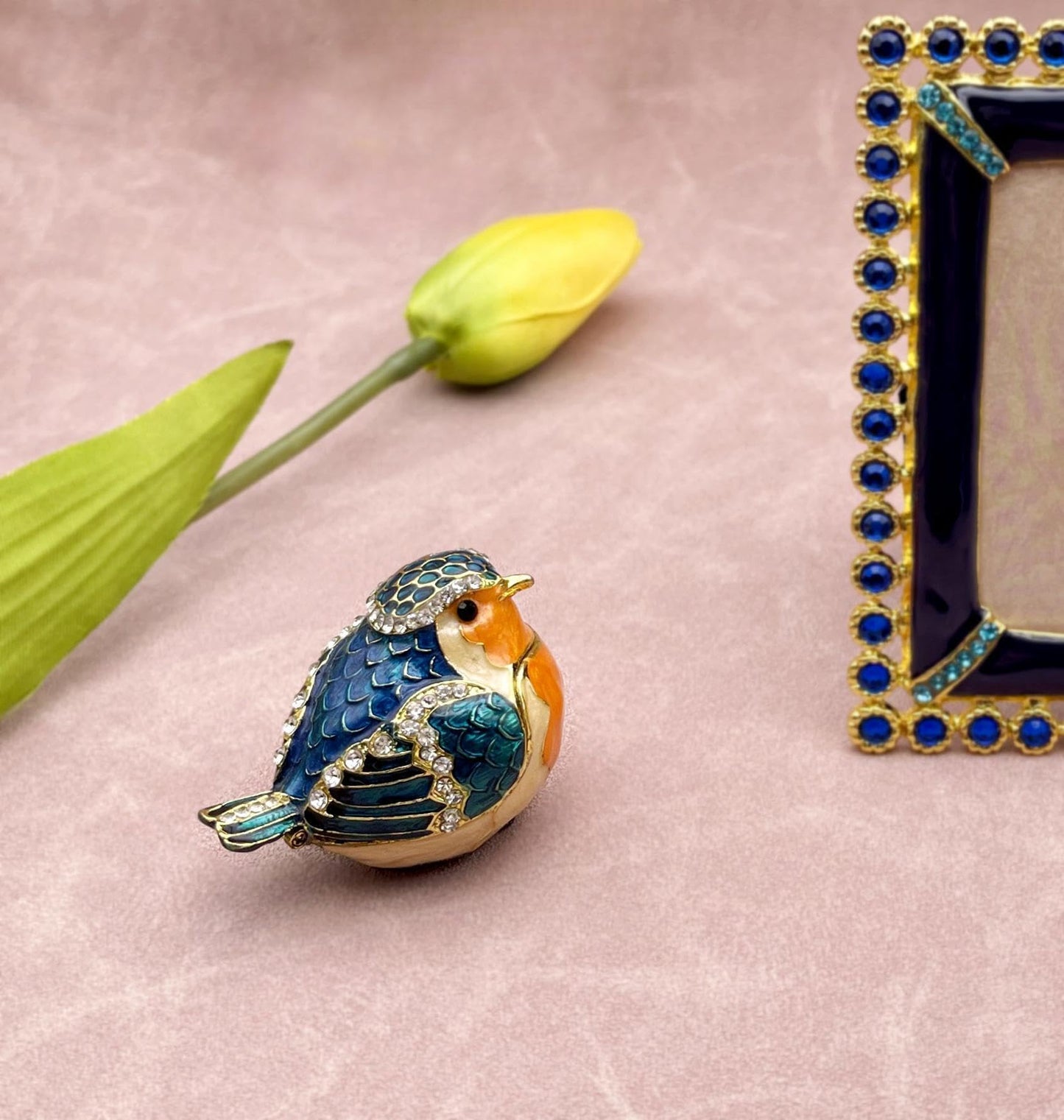 JWT Astyle Robin Bird Hinged Jewelry Box with Stones, Collectible Animal Trinket Box.Rings Earrings Storage Boxes,Bird Figurine Home Decor Gift