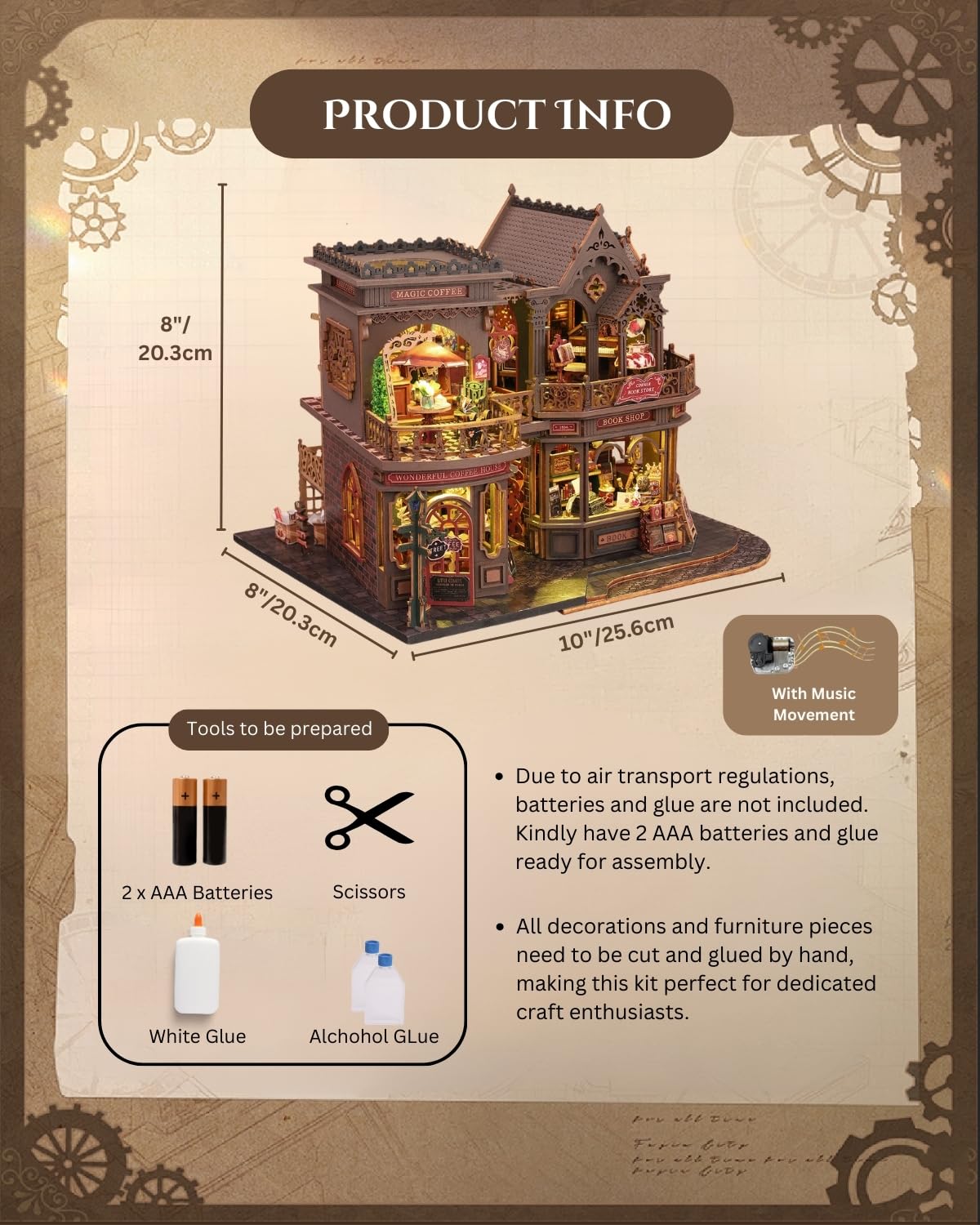 Merrifete Letter Coffee DIY Miniature House Kit with LED Light - Assembled Dollhouse Kit for Shelf Decor - Wood 3D Puzzles Tiny House Book Nook - Creative Gift for Adults at Birthday Christmas