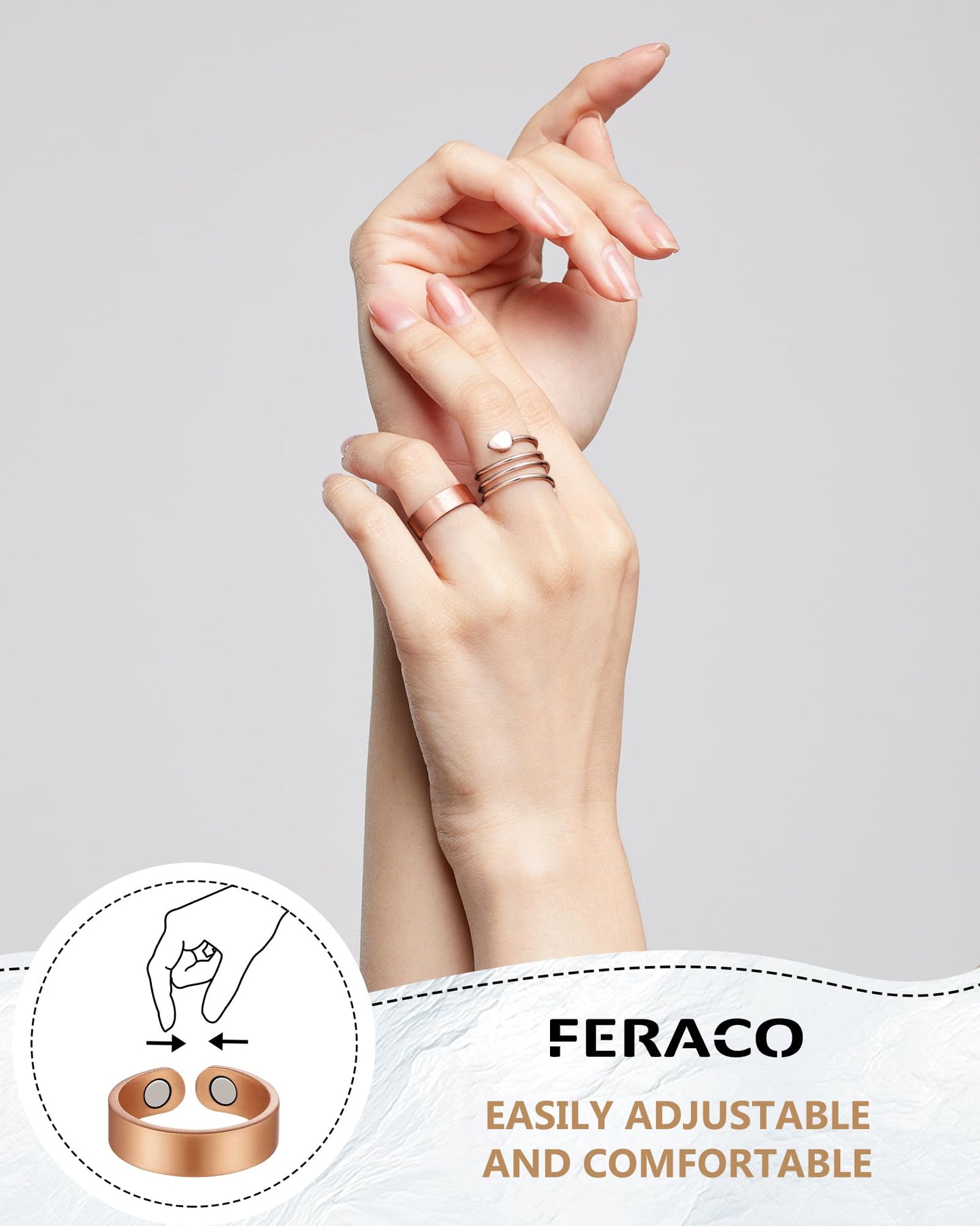 Feraco 2PCS Copper Rings for Women,Magnetic Thumb Ring with Magnets,Lymphatic Jewelry Gifts for Womens