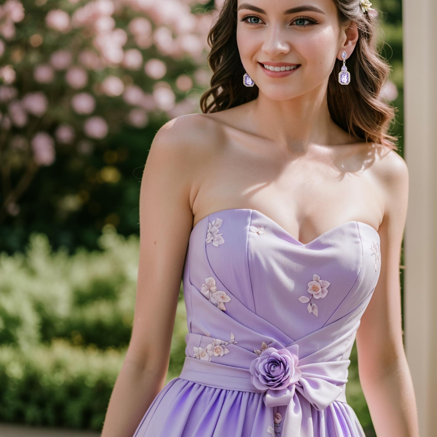 BriLove Wedding Bridal Dangle Jewelrys for Women Emerald Cut Crystal Infinity Figure 8 Chandelier Earring Light Purple Gold-Tone