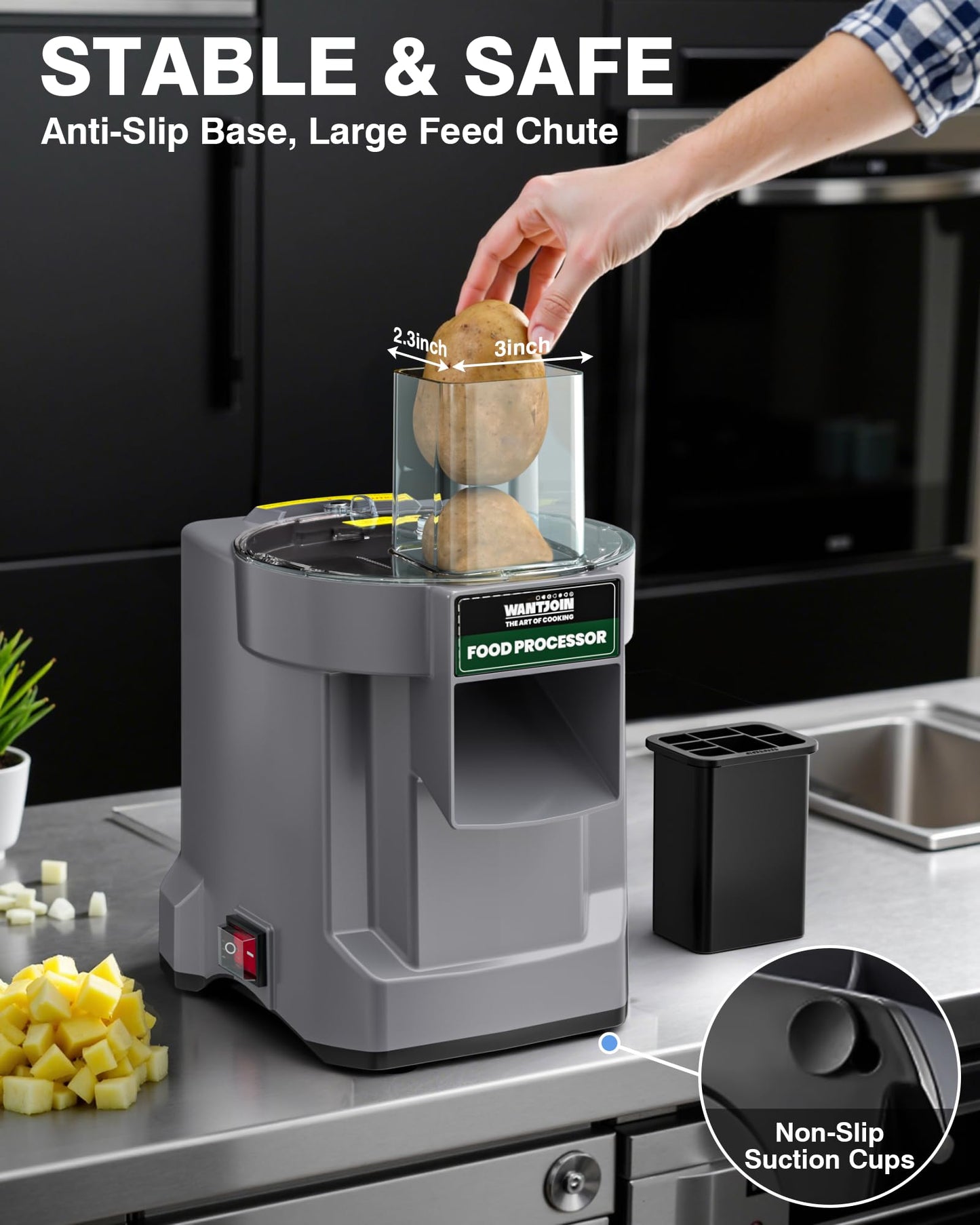 WantJoin 5 in 1 Electric Vegetable Chopper - Multifunctional Commercial Vegetable Dicer Food Fruit Processor Stainless Steel Blades for Slicing(2.5mm), Dicing(8/12mm), Chopping(2.5mm),Shredding