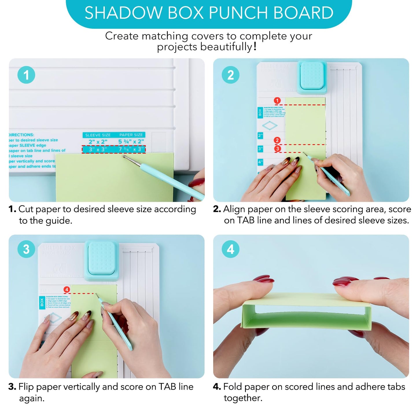 BAOFALI Shadow Box Punch Board for DIY Making 2" 3" 4" 5" Shadow Boxes and Sleeves, Shadow Box Punches Boards with Scoring Tool for DIY Crafting Scrapbooking Holiday Cards Photo