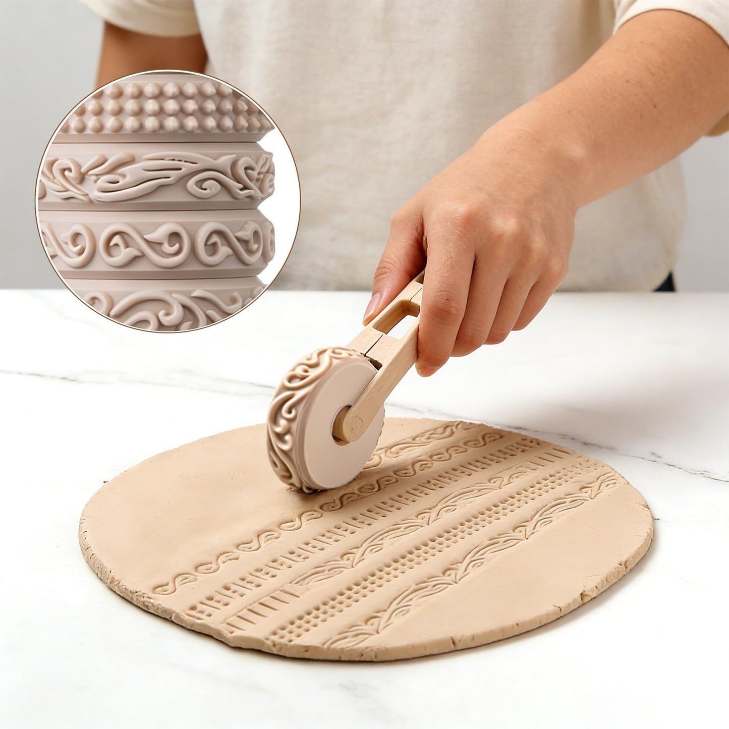 Clay Texture Rollers, 6 Patterns Clay Sculpting Tools, Clay Roller Set for Modeling, Painting, Pottery & Crafting