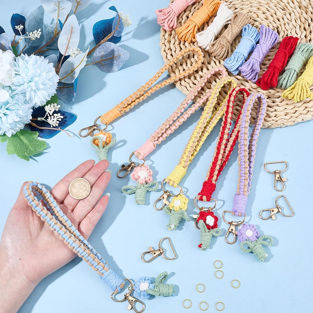SUNNYCLUE DIY 6 Sets Phone Charms Making Kit Phone Wrist Strap Macrame Keychain Bracelet Flower Keychains Cellphone Lanyard Boho Macrame Kits for Beginner Starter Smartphone Key Purse Bag Wallet