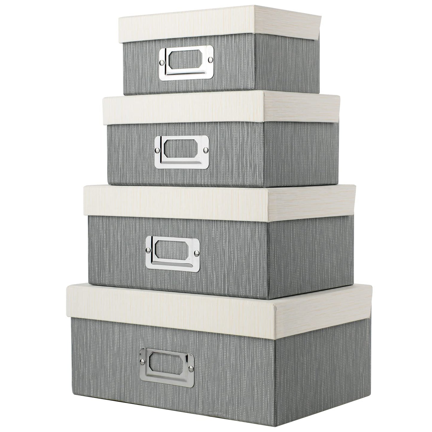 Briful Photo Boxes with Lids - 4 in 1 Set Waterproof Storage Boxes with Handles for Clothes, Shoes, Office, Cosmetic, Books