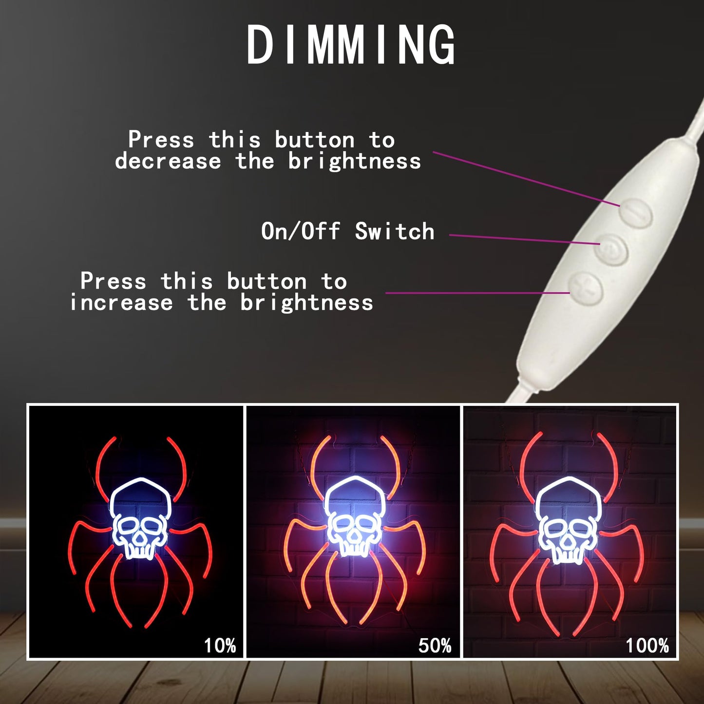 Spider Skull Neon Sign, Halloween Skull LED Light for Party & Home, Creepy Skull Decor Wall Sign for Halloween Decorations, USB Powered Halloween LED Sign for Holiday Party Decor