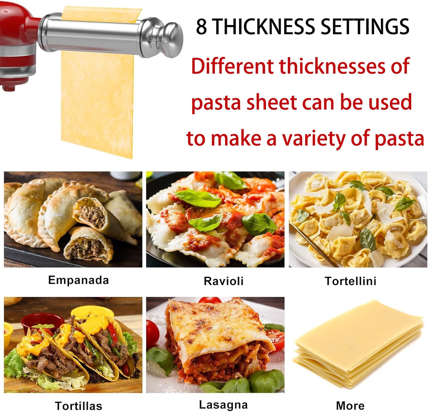 Pasta Maker Attachment for All Kitchenaid Stand Mixers, 3 PCS Kitchen Aid Pasta Attachments Included Pasta Dough Roller, Fettuccine Cutter, Spaghetti Cutter and Cleaning Brush