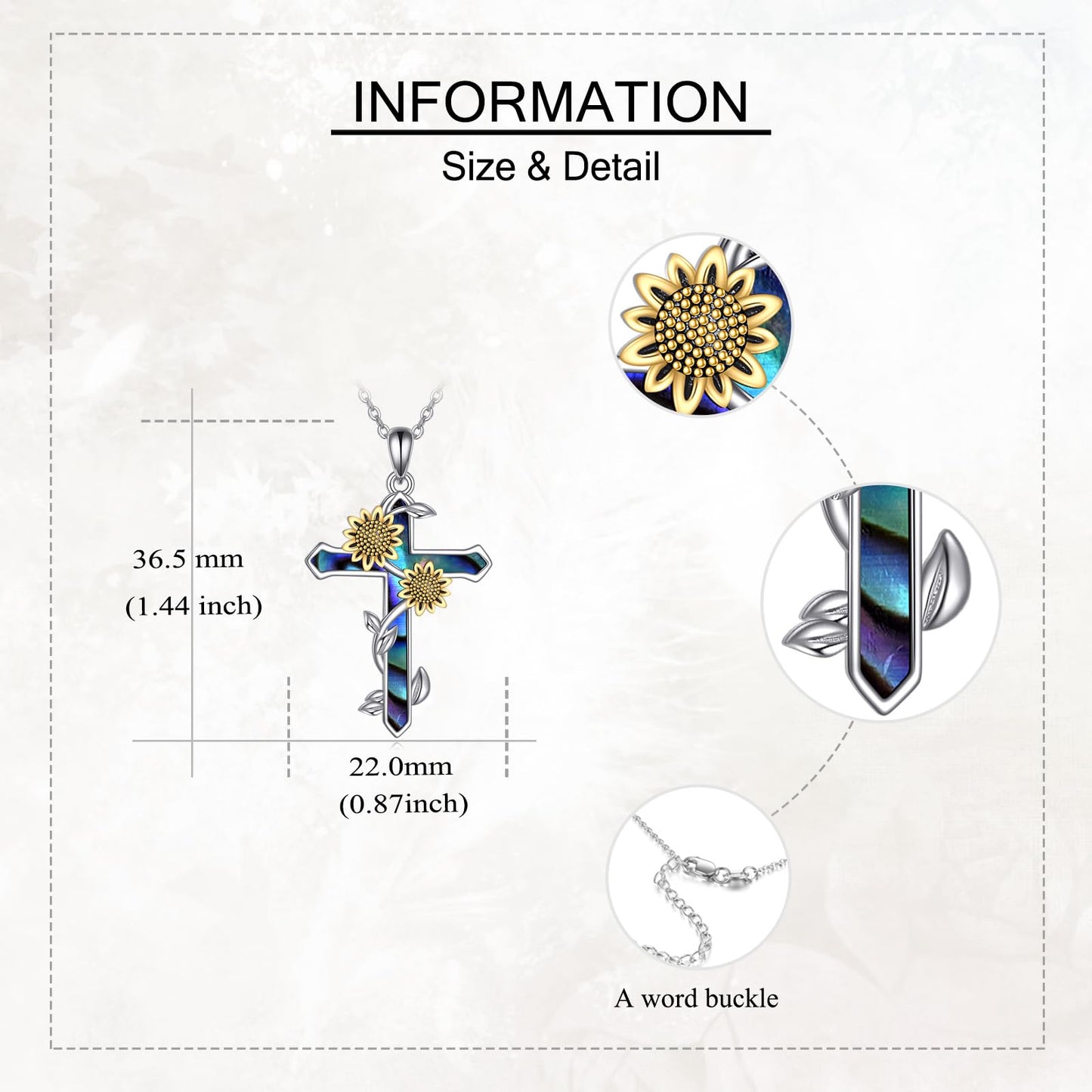 JERWLI Sunflower Cross Necklace S925 Sterling Silver Abalone Shell Sun Flower Cross Pendant Necklaces Faith Jewelry Gifts For Women Female Love Mother
