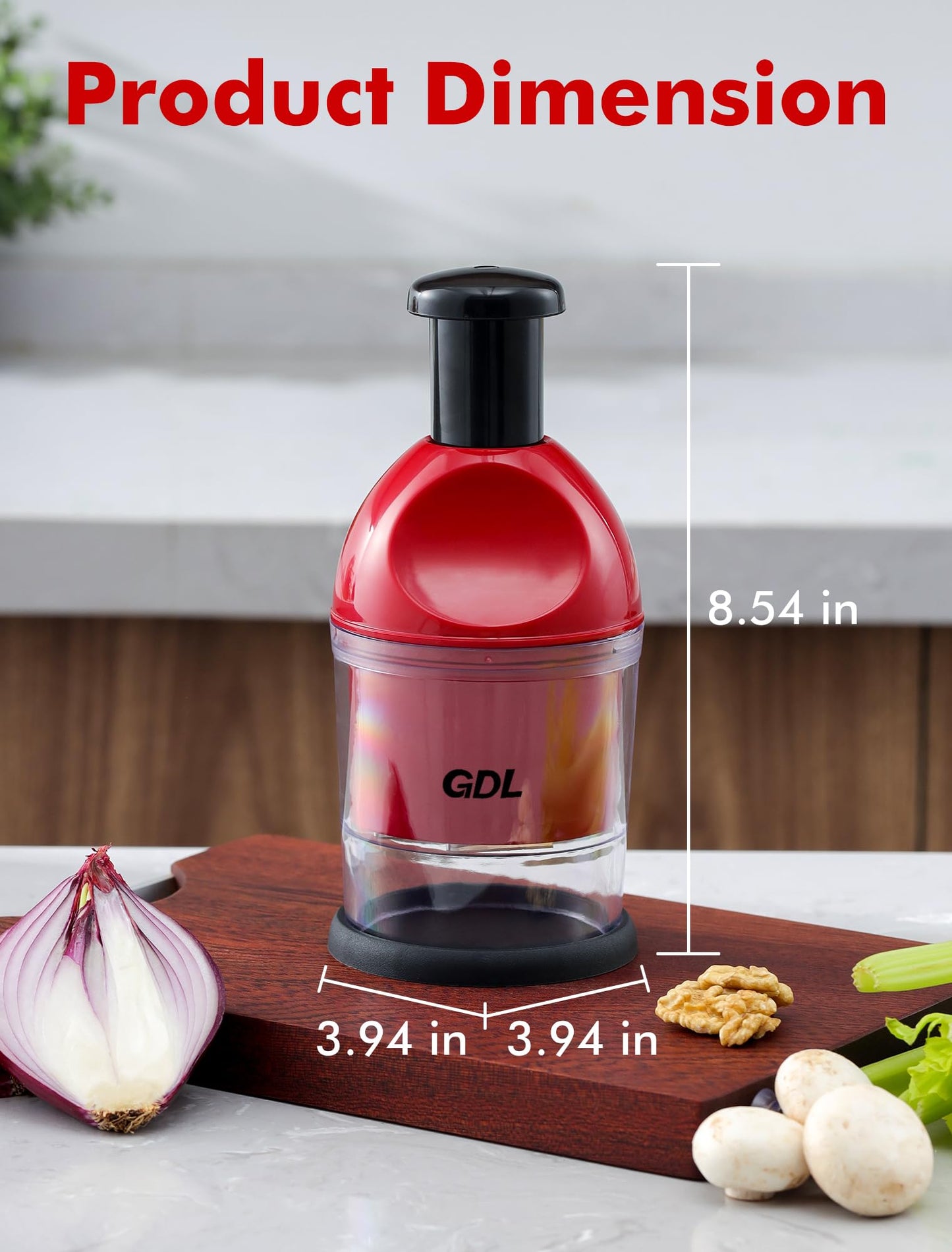 Food Chopper, Hand Chopper Dicer Easy to Clean, Manual Slap Vegetable Cutter Onion Dicer, Garlic Mincer for Onion, Nut, Tomato, Pepper, Celery, etc, Red