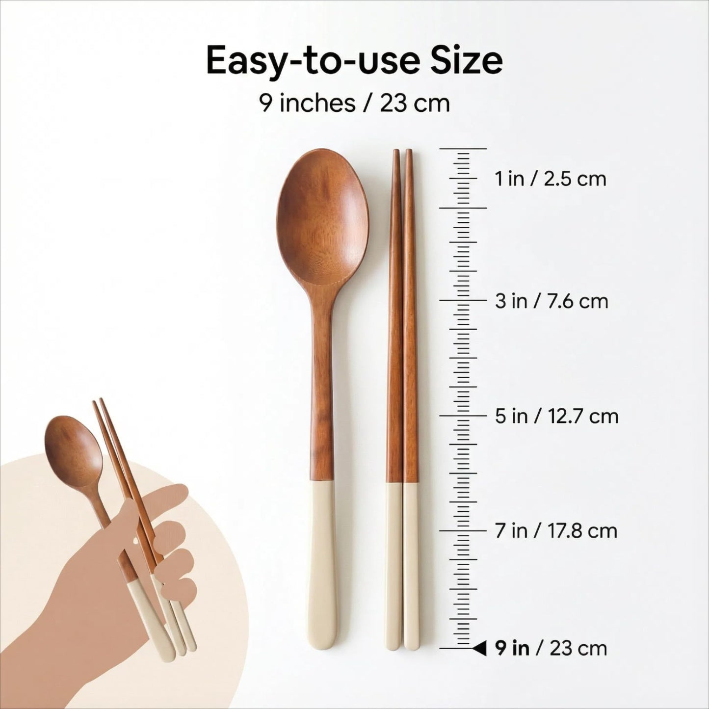 Handmade Wooden Cutlery Set by Diulazin - 4PCS Reusable Spoon and Chopsticks, High-Grade for Daily Use, Parties, Banquets, Buffets, Catering - Eco-Friendly, 9 Inch, Style A