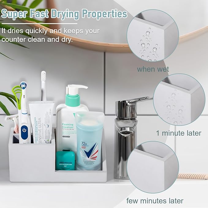 Diatomite Toothbrush Holders for Bathrooms, Quick Dry Electric Tooth Brush and Toothpaste Organizer Bathroom Accessories for Countertop, Vanity, Sink - Light Grey