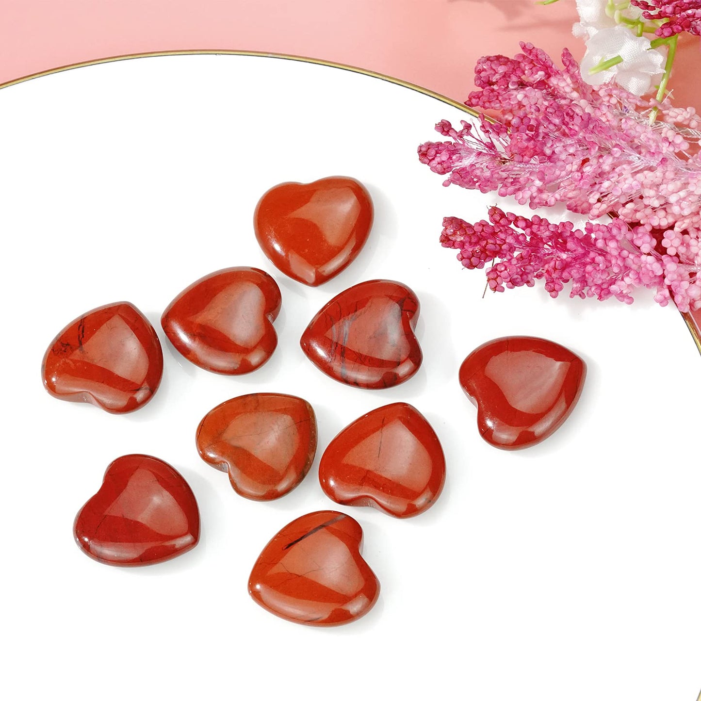 Marrywindix 15 Packs 0.8 Inches Healing Crystal Natural Red Jasper Heart Love Carved Palm Worry Stone Chakra Reiki Balancing