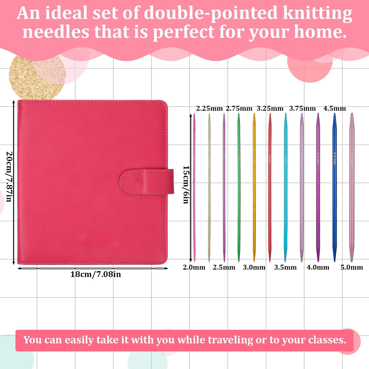 Oqqlin Double Point Knitting Needles Set, 55 Pcs 6 Inch Aluminum Knitting Needles 11 Size Multicolor Straight Knitted Needle for Beginner, Handmade, Sweaters, Scarves, Any Weave Yarn Projects