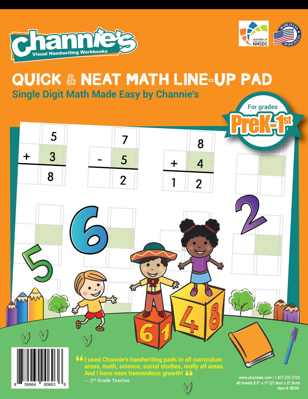 Channie’s All-in-One Visual Handwriting & Math Workbook Set for Pre-Kindergarten - 1st Grade Elementary School Students (5 Pack)