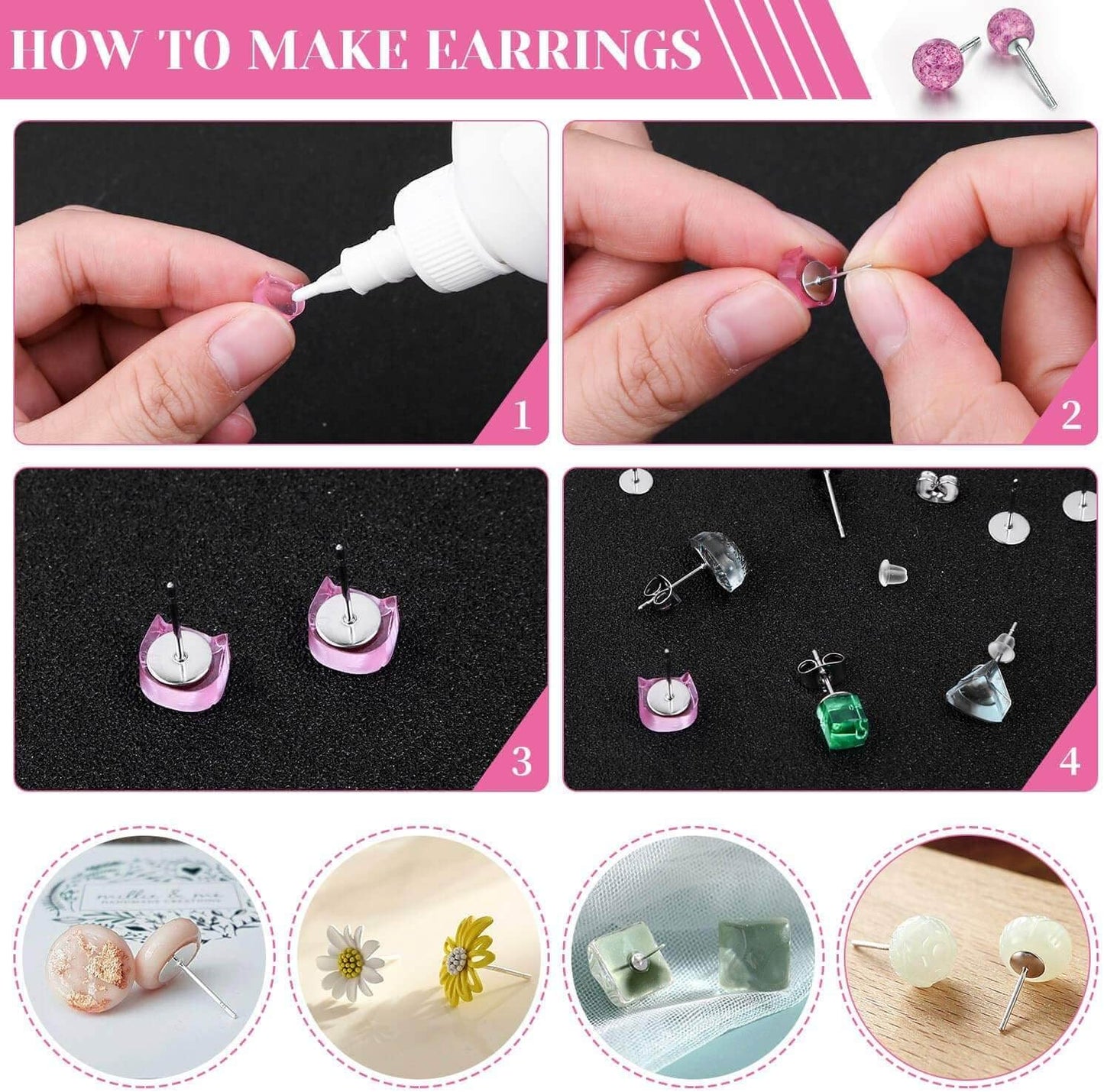 Caffox Hypoallergenic Earring Posts and Backs, 1800pcs Stainless Steel Stud Earring Kit with Earring Base Studs, Earring Backs and Jump Rings for Clay, Resin, Pearls, Jewelry Making and Crafting