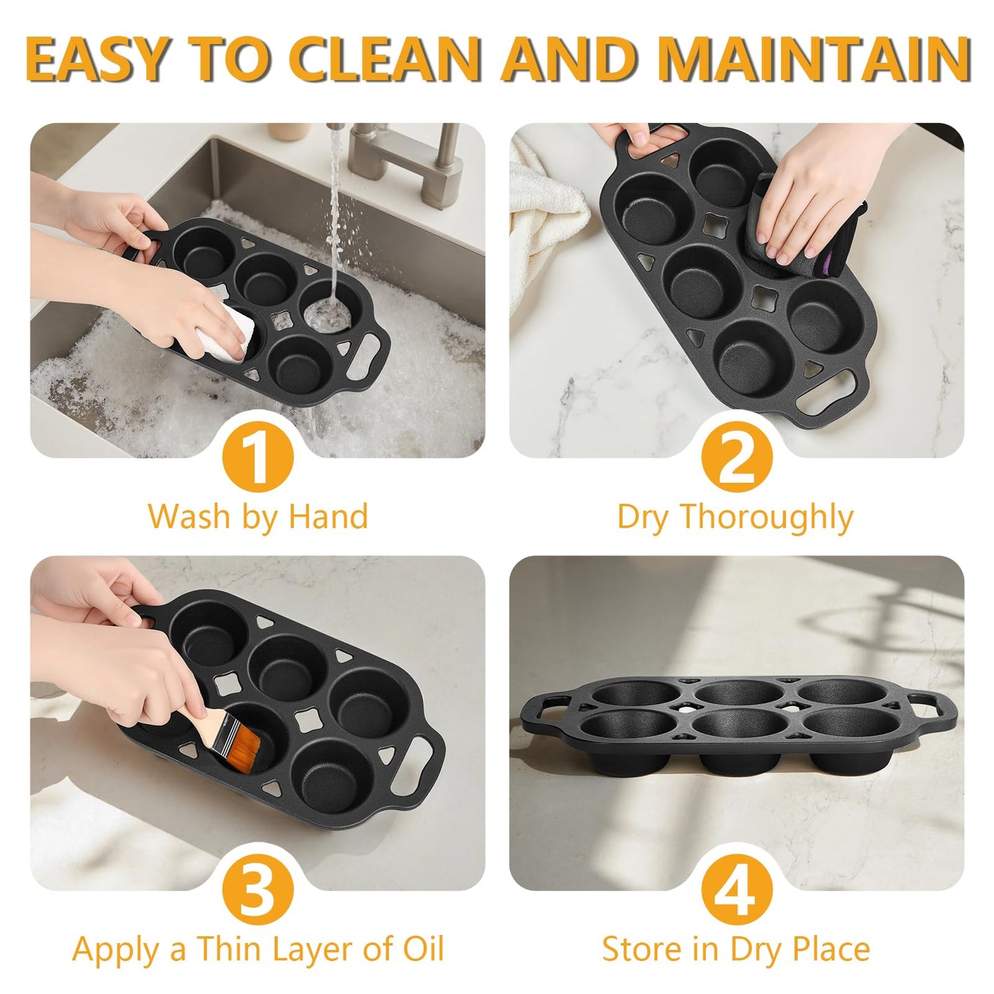 COSORM 6 Cup Cast Iron Muffin Pan - Pre-Seasoned Nonstick Muffin Tin, Regular Size Cupcake Baking Pan