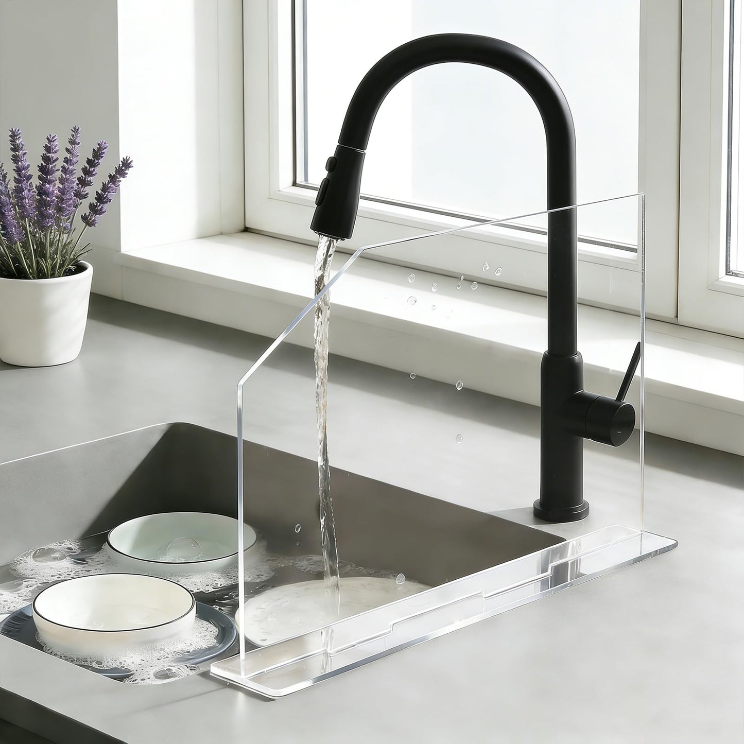 PEDOBALI 4 Pcs Acrylic Sink Splash Guard with Base 16.14 x 13.38 Inch Plate Countertop Partition Transparent Freestanding Panel Barrier for Hospitals Labs Home Kitchen Bathroom