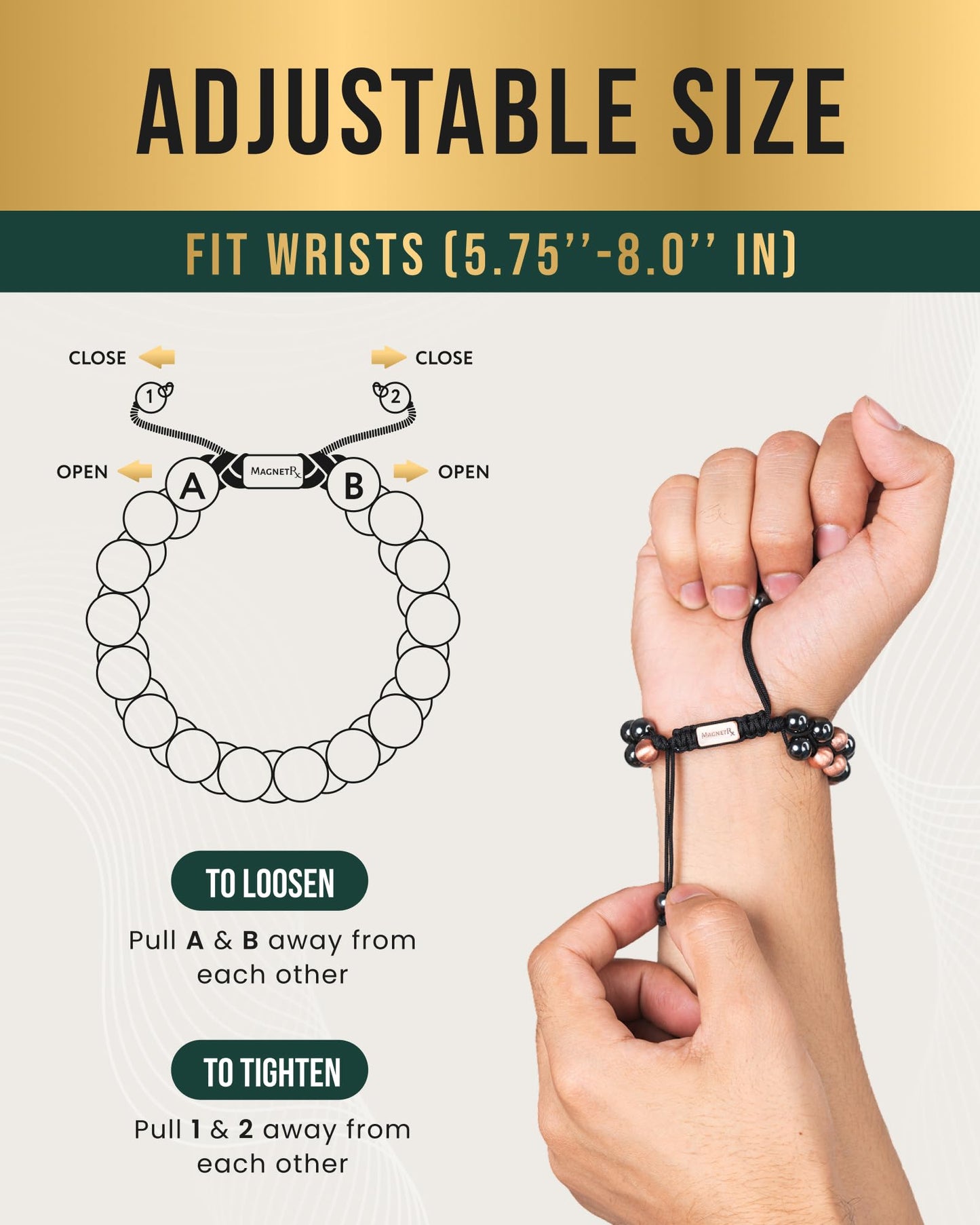 MagnetRX® Magnetic Bracelets for Men & Women – MAX Strength Magnetic Hematite & Copper Bracelet with 8mm Solid Copper Beads (Double Copper)
