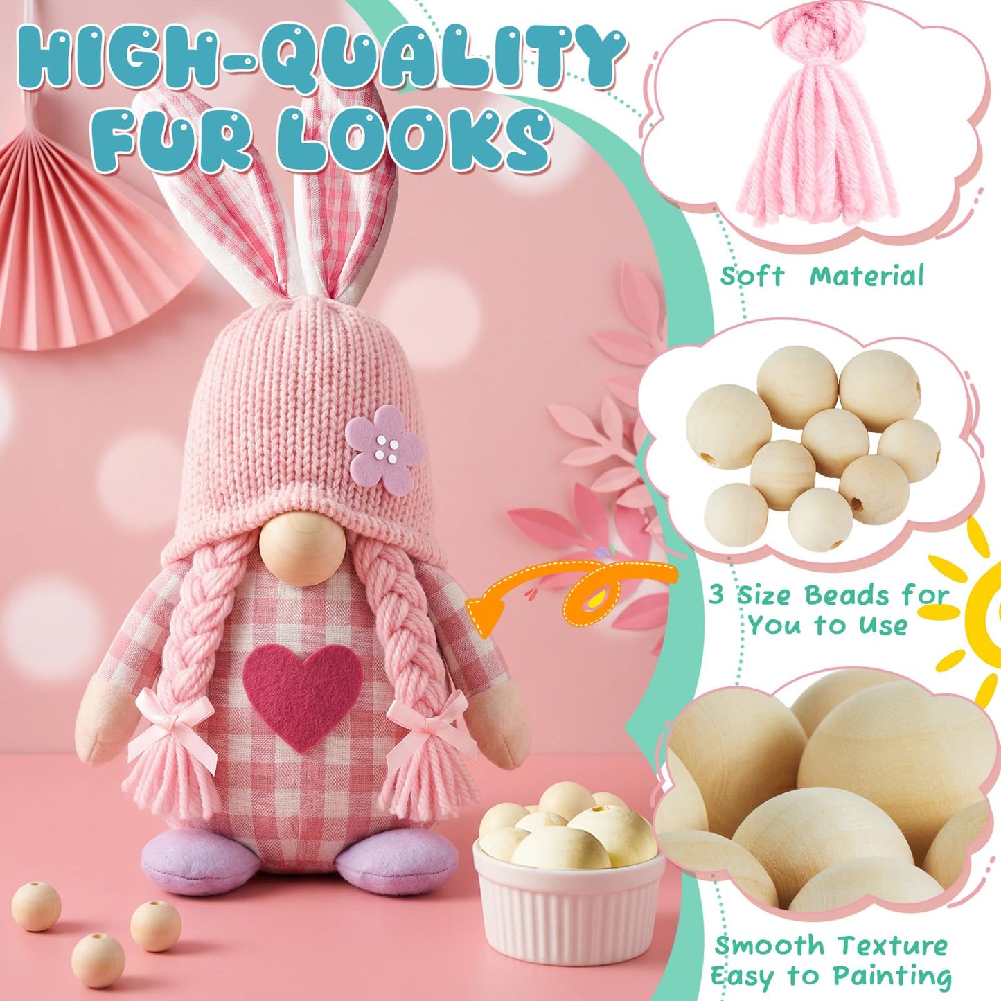 Syhood 21 Pcs Spring Gnome Braids for Crafting Summer Gnome Making Supplies for Easy Craft Pre Cut Dwarf Braid Beard and Small Unfinished Wooden Ball Nose Handmade Accessories