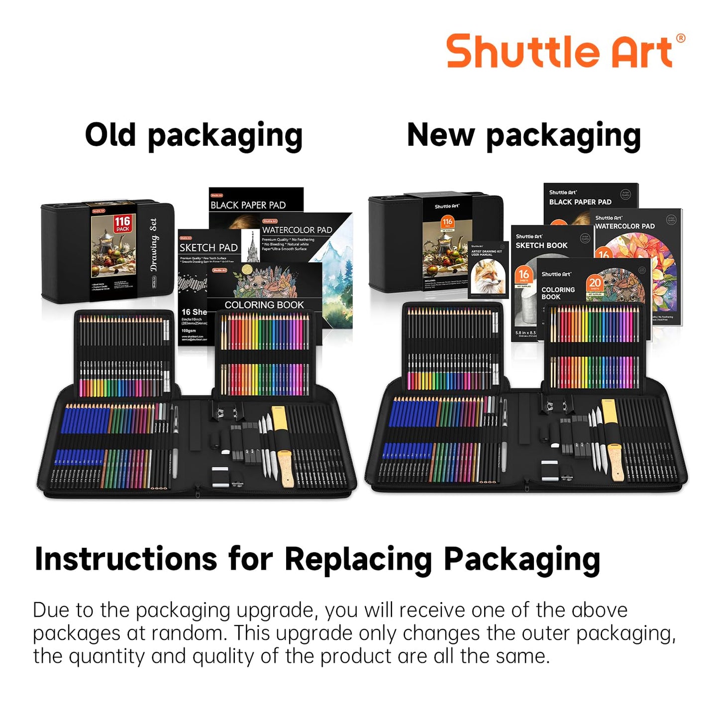 Shuttle Art 116 PCS Drawing Kit, Professional Drawing Supplies with Sketch, Charcoal, Colored, Graphite, Pastel Pencils & Sticks, Complete Drawing Tools and Paper Pads in Zipper Case for Artists&Kids
