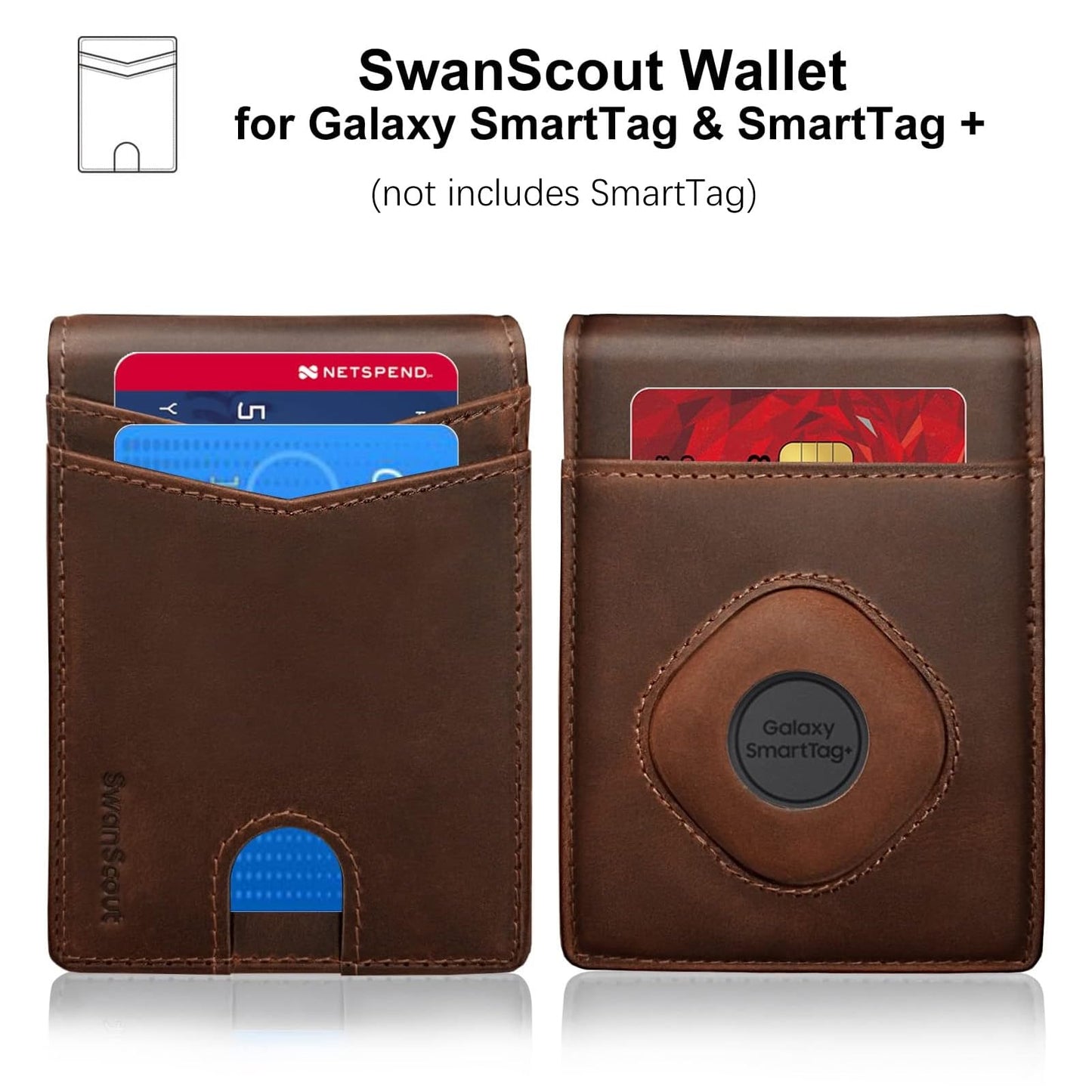 Wallet for Samsung Galaxy SmartTag & SmartTag+ Plus, Money Clip Version, RFID Blocking Genuine Leather Bifold Wallet with Gift Box (Not Include Tracker)