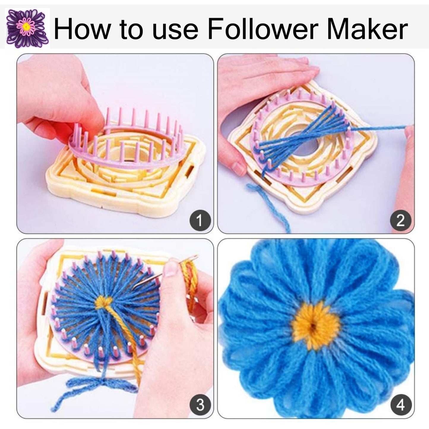 Ayasee Weaving Loom Kit, Flower Knitting Loom Kit, Frame Looms, Knitting Wool, Round/Square Knitting Looms Craft Kit Multi Color (Flower Maker + Pom Maker)