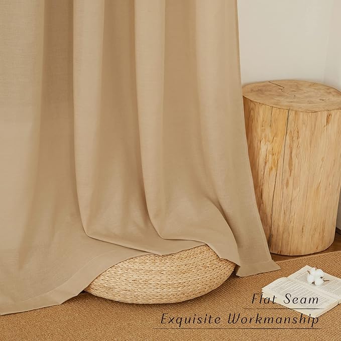 NICETOWN Burlap Linen Kitchen Curtains 36 inch Length, Decorative Thick Flax Small Window Treatments Privacy Assured with Light Filtering for Bedroom/Bathroom, W55 x L36, 2 Panels