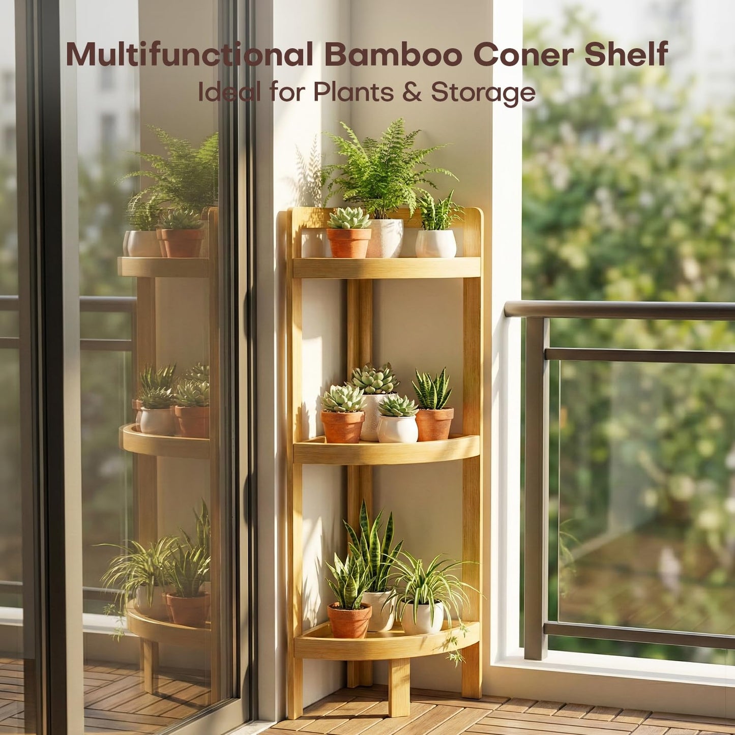 2026 New Bamboo Standing Shelf, 3 Tier Corner Shelf Stand, Free-Standing Shelf Units, Triangular Curved Corner Shelf Stand for Space-Saaving Display Ideal for Bathroom/Kitchen/Living Room Storage