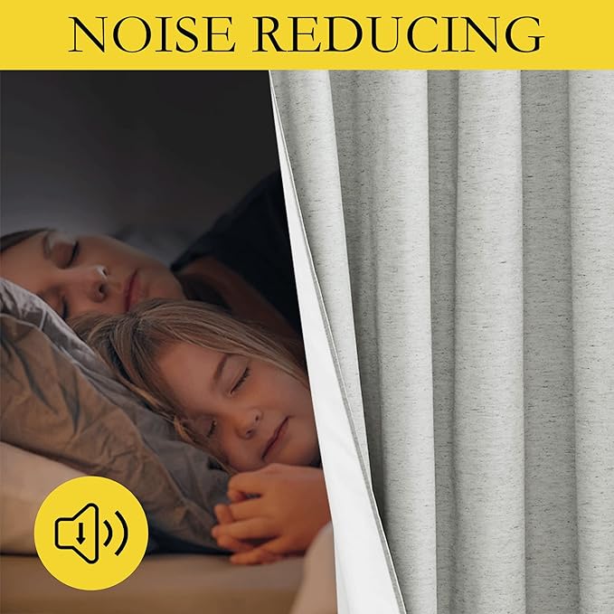 NICETOWN Grey 100% Blackout Curtain Panels, Set of 2, 42" Wide by 63" Long, Thermal Insulated White Thermal Insulated Liner Drapes for Nursery, Noise Reducing and Cold Blocking Drapes for Windows