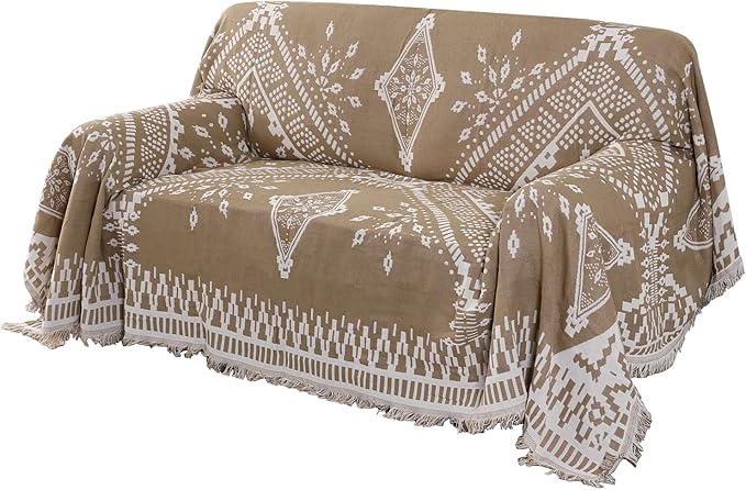 H.VERSAILTEX Reversible Sofa/Couch Cover for Dog, Slipcover for Most Shape Sofa Furniture Protector with Tassels for Sectional Couch (Large: 71" x 102", Sand/White)