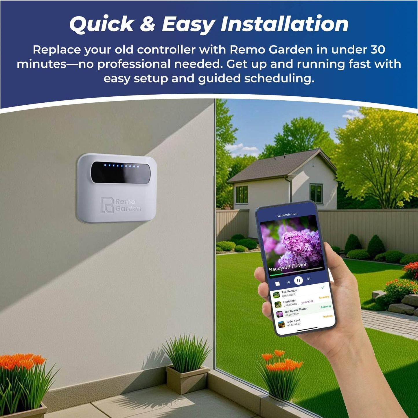 Remo Garden Smart Sprinkler Controller – 6 Zone WiFi Irrigation Controller with App, Weather-Based Scheduling, Easy DIY Setup