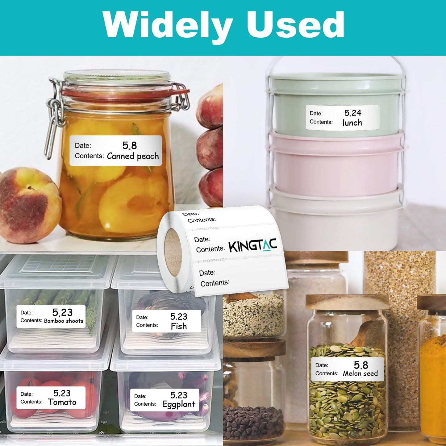 Kingtac 500pcs Food Freezer Labels, 1 x 3 Inch Removable for Food Containers, Mason Jar, No Residue Food Storage Labels Perfect for Kitchen Cannot be Torn
