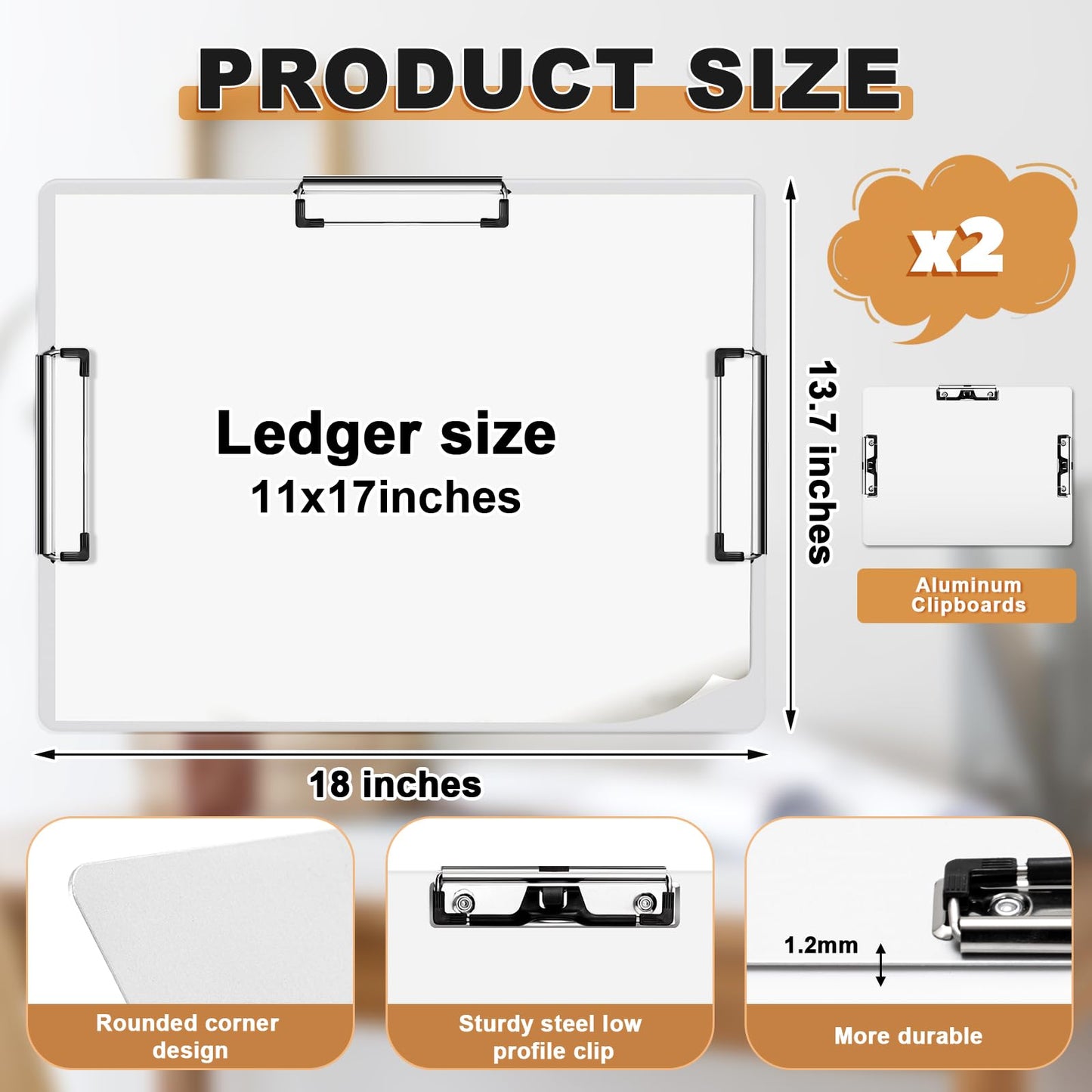 Tenceur 2 Pcs 11x17 Aluminum Clipboard Three Clip Tough Extra Large Clipboard 11x17 Drawing Metal Clipping Board for Office Artists Professionals Workshop Supplies
