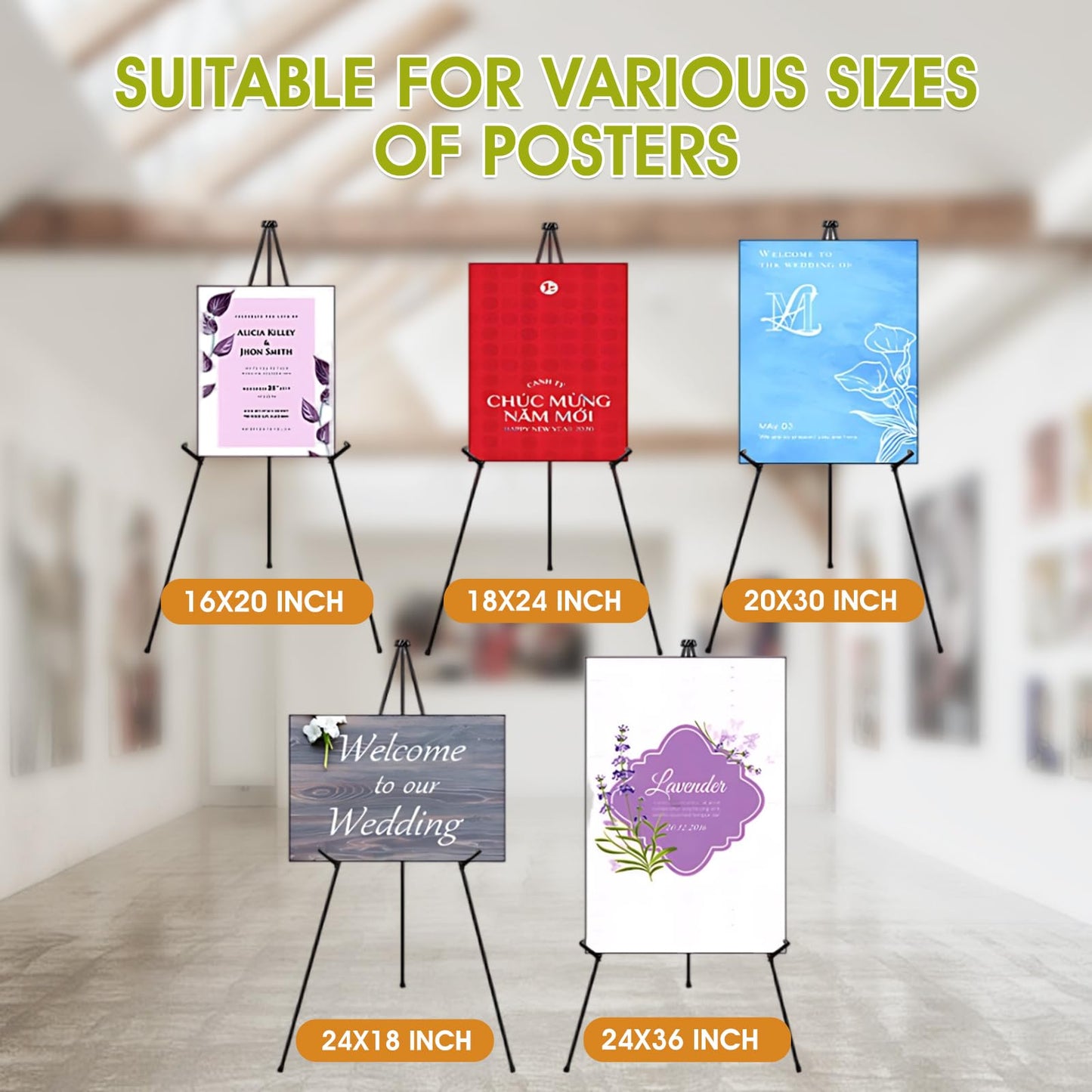 AROIC 63 "Easel Stand for Display, 6 Pack Portable Foldable Metal Easel, Easels for Signs Wedding Logos,Arts, Painting,Adjustable Floor Easels with 6 Storage Bag