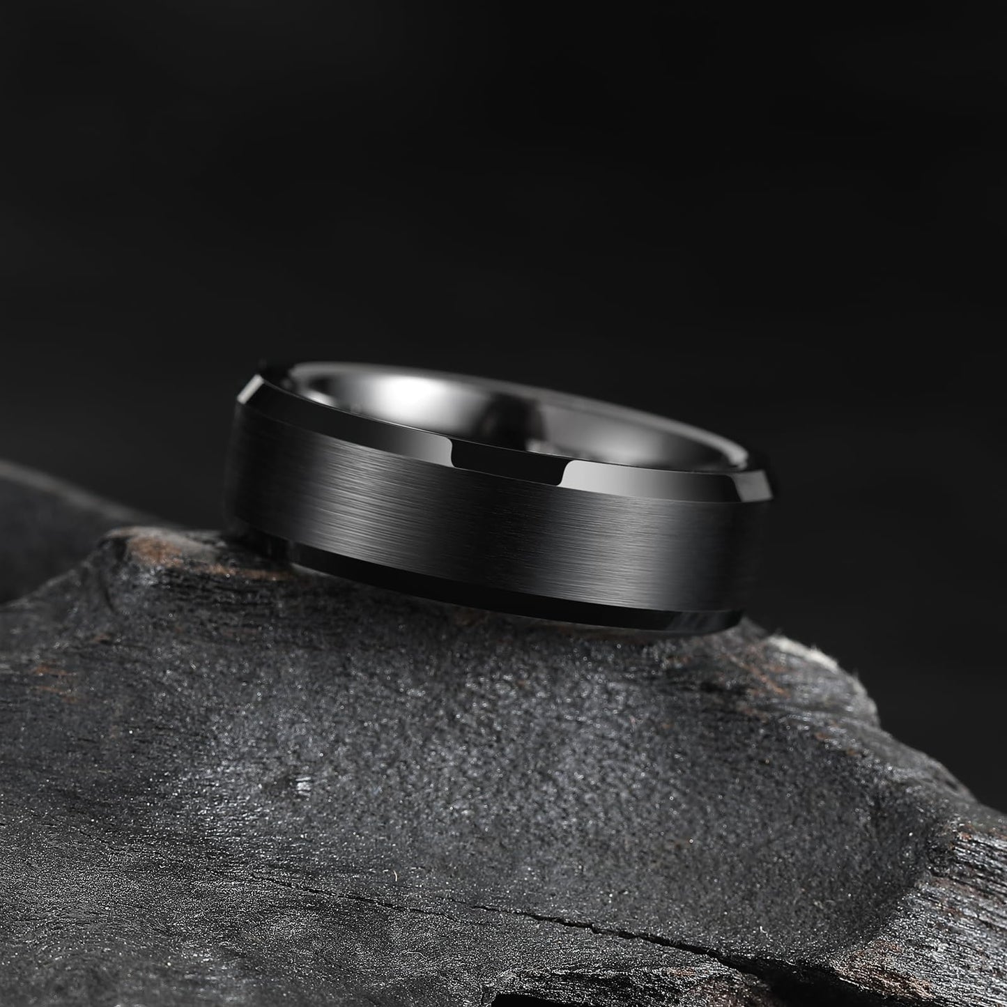 King Will Black Mens Tungsten Carbide Ring Wedding Bands Polished Edge Brushed Matte Comfort Fit,7mm(Size 9)