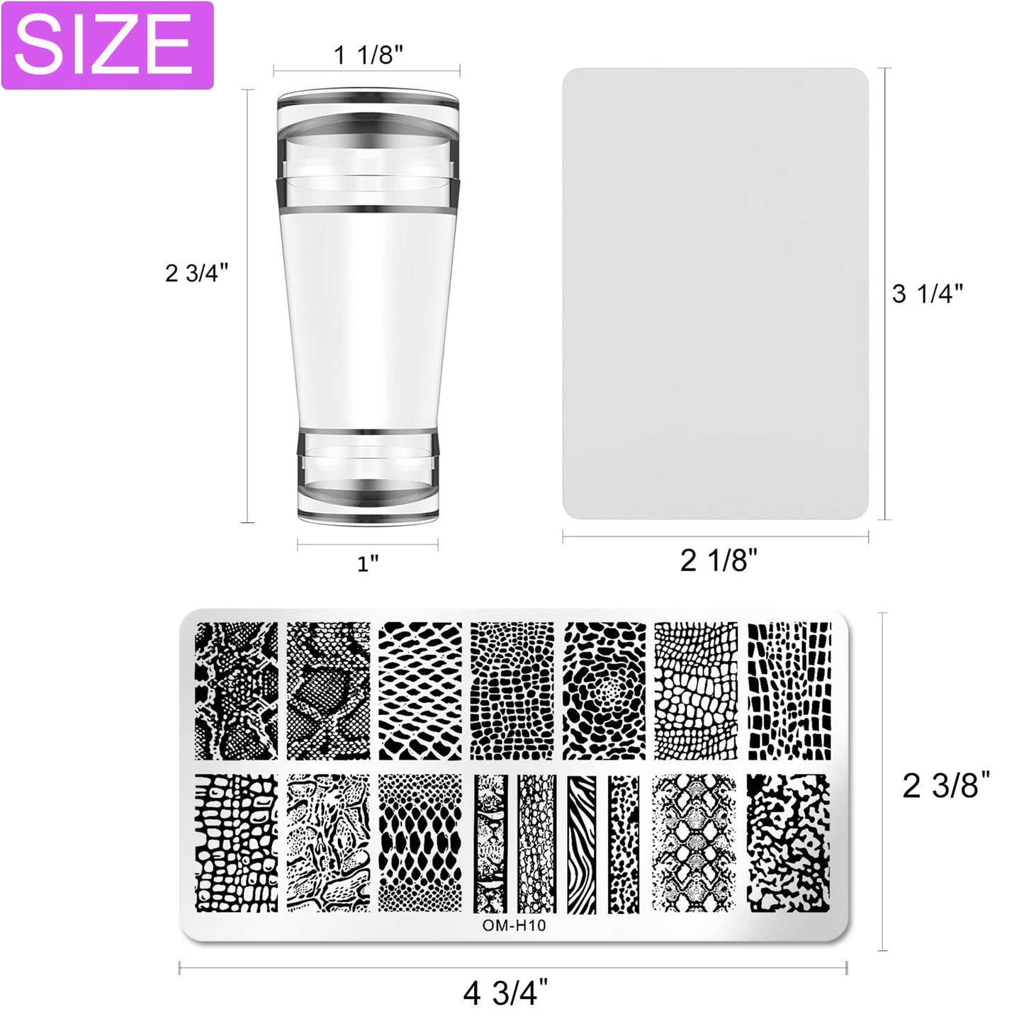 Nail Stamper Plate Kit, 4x Nail Stamping Plates +Dual-end Silicone Nail Art Stamper +Scraper, Snowflake & Spring Butterfly Flowers &Leopard Snake & Kiss Heart, DIY Design Manicure Salon Home, BlueZOO