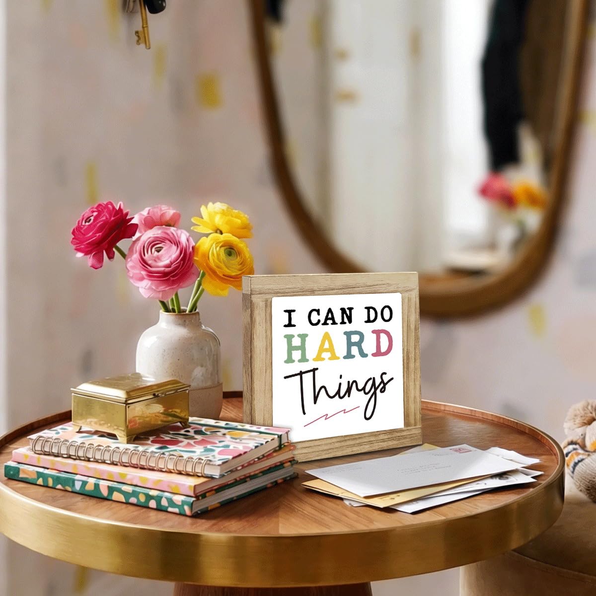 I Can Do Hard Things Sign, Inspirational Deocr, Wood Box Decor Desktop, Motivational Gift For Man Women, Sarcastic Positive Affirmations Decor, Farmhouse Home Office Decoration