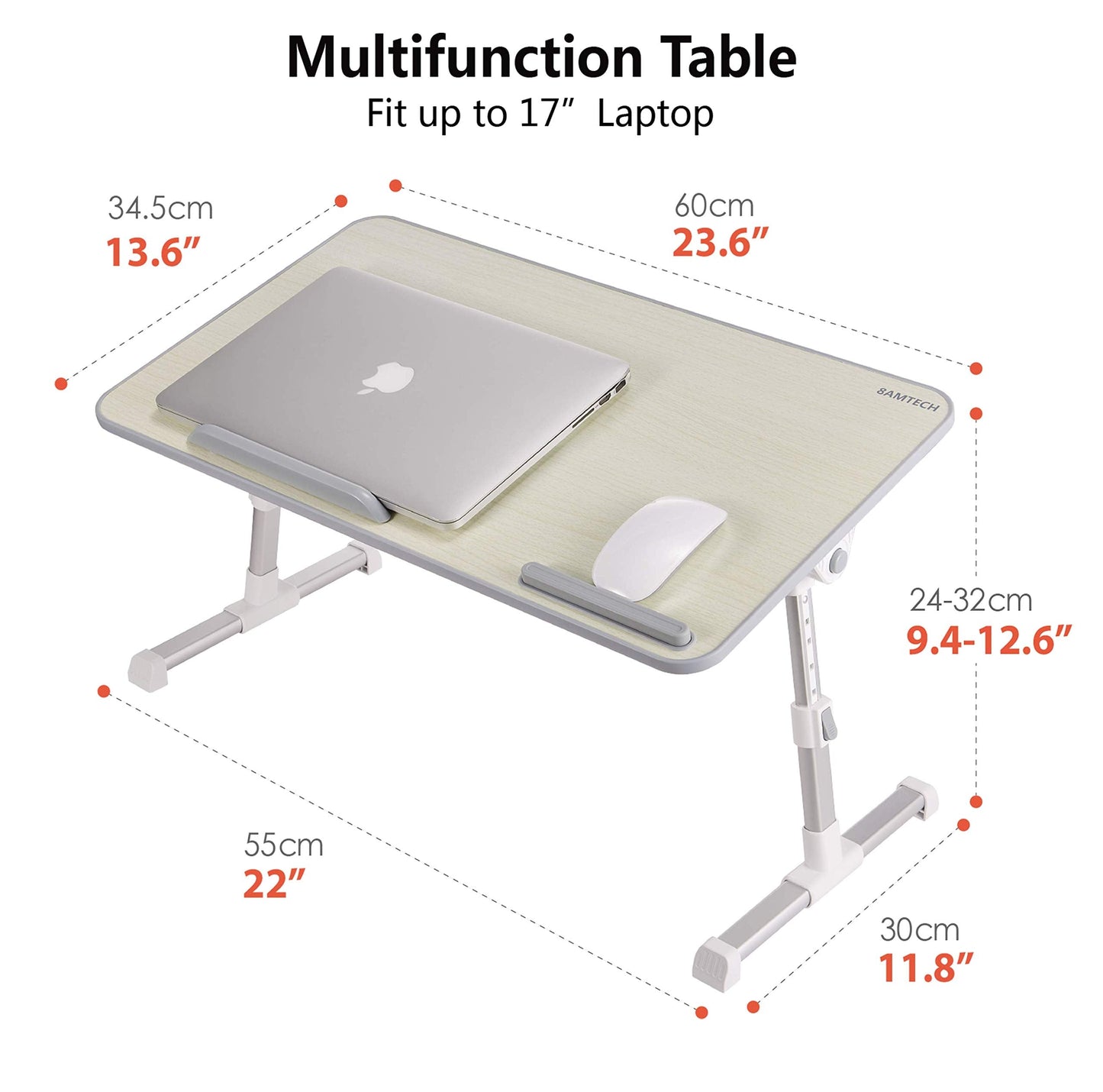 8AMTECH Adjustable Laptop Table with Cooling Fan - Desk for Working, Reading, Writing, Drawing and Eating in Bed, Sofa, Floor, Couch