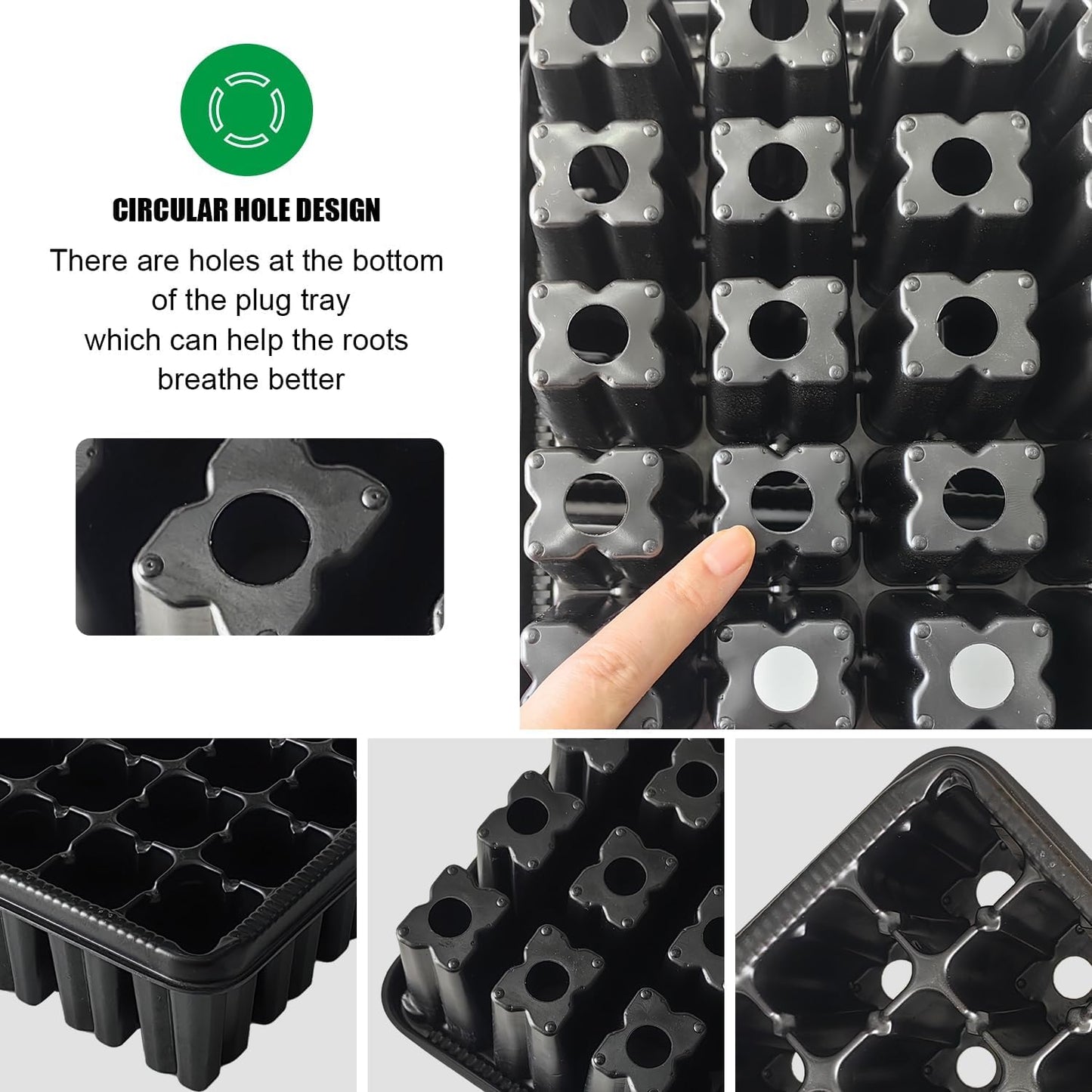 RooTrimmer 5 Pack Seedling Starter Trays No Holes and 5 Pack 54 Cell Seed Starter Trays Extra Deep 2.8" - Heavy Duty Plastic Nursery Trays for Seed Germination & Plant Propagation (5 Sets)