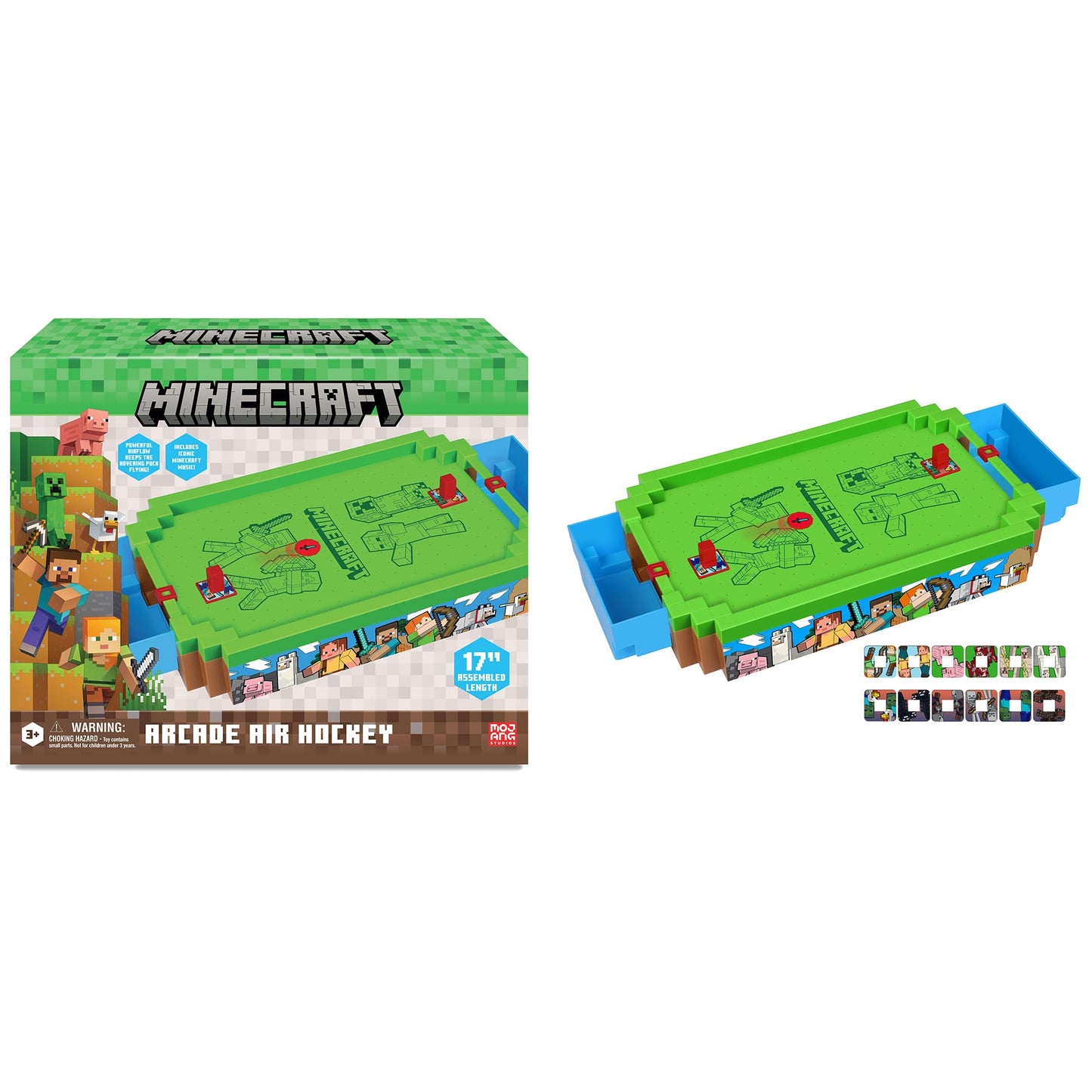 Minecraft: Arcade Air Hockey - Overworld - Core Series, 17" Motorized Tabletop Game, Iconic Sounds, Licensed Collectible Toy, Adults-Kids 3+, 2 Player