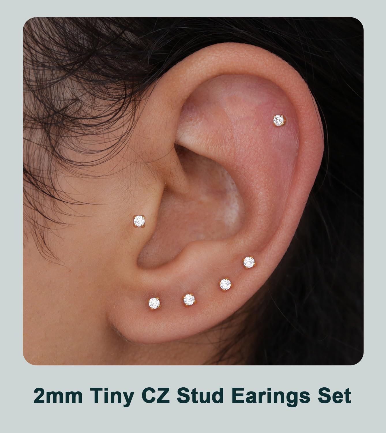 10 Pairs Tiny 2mm Stud Earrings Set for Women Men, Surgical Steel 20G Small Stack Round Cubic Zirconia Earrings for Multiple Piercing, Hypoallergenic Piercing Studs for Sensitive Ears Gold & Silver
