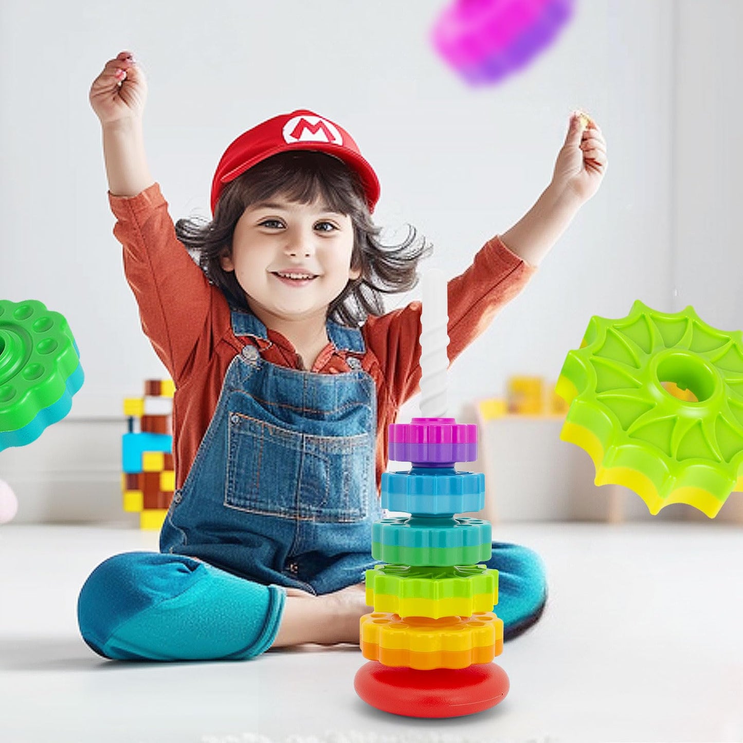 BYFWH Baby Spin Stack Toy, Premium Stacking Toys for Kids, Spinning Stacking Toy for Babies and Toddlers, Educational Toddler Learning Toy,Autism Spin Stack Toys,Rainbow Spinning Wheel Toys