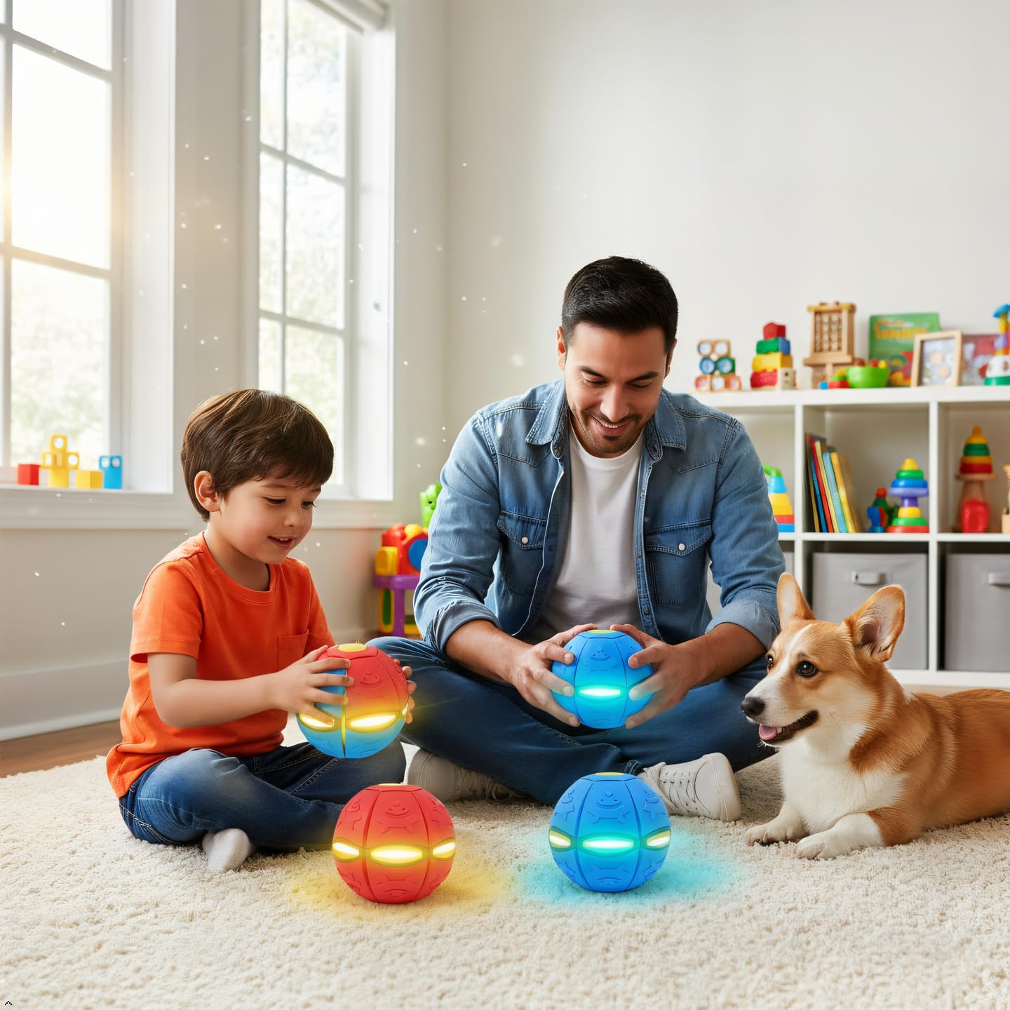 LETIAFINE 2pcs Magic Bouncing Ball 6-Lights, Pop up Ball, Dual Magic Flying Saucer Transforming Design, Interactive Bouncy Balls