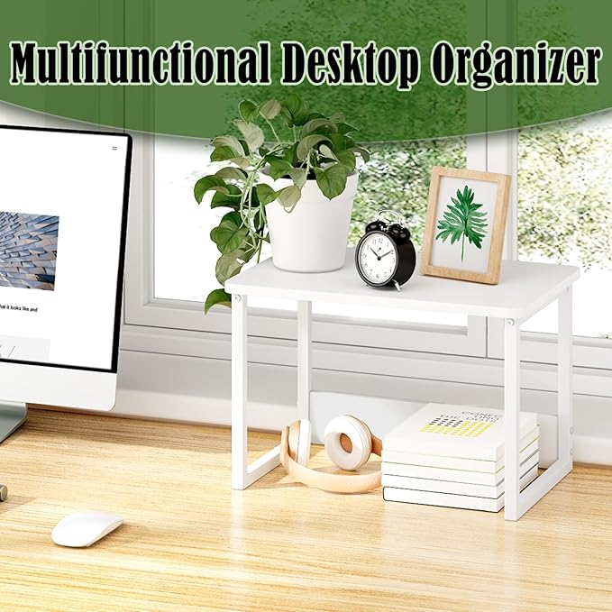 MARTY Printer Stand with Storage for Desk, Desktop Printer Stand Shelf Organzier for Home/Office Heavy Duty Printer Riser Under Desk Small Printer Table for Fax Machine Copier Scanner(White)