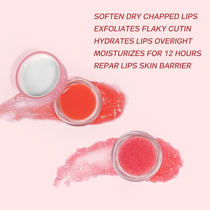 Lip Mask &Sugar Lip Scrub Set Natural Lip Treatment Duo - 4 IN 1 Lip Sleep Mask Gift Set for Exfoliate,Nourish Soothe & Hydrate Dry and Flaky Lips-Lip Mask Overnight for Lip Care-Strawberry